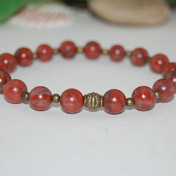 Red Jasper Bracelet,Red Brown Jasper Stone 8mm Beads - Picture 1 of 2